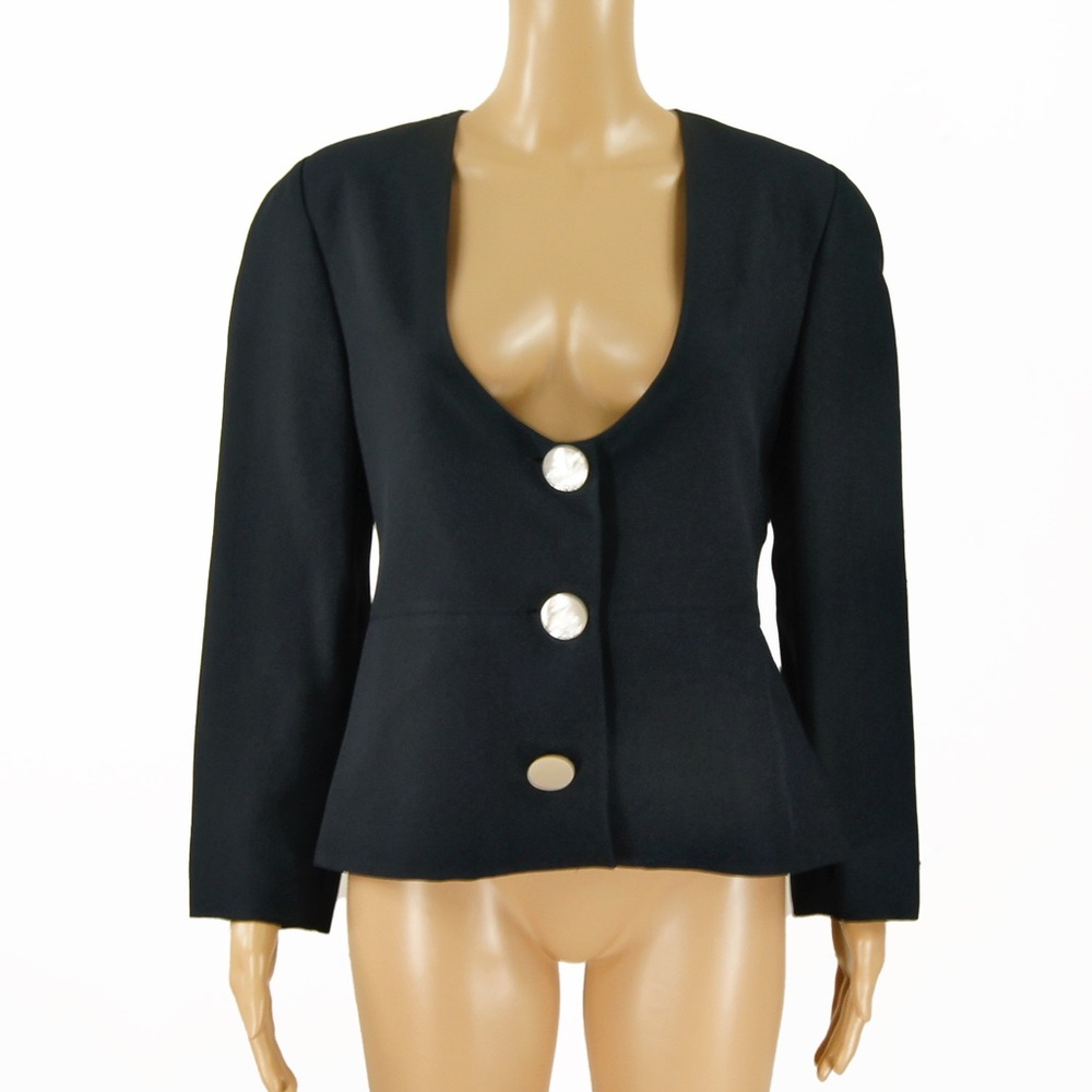 Vintage Genny Italy Dark Blue Black Pearl Button Blazer Jacket